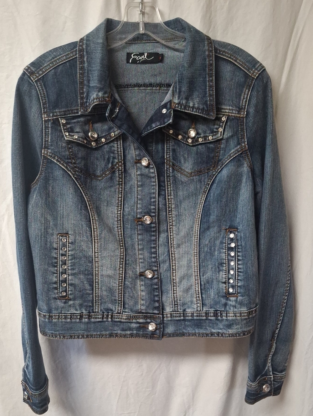 Earl Jean Vintage Y2K Rhinestone Denim Jacket M Medium Embellished Bling Western